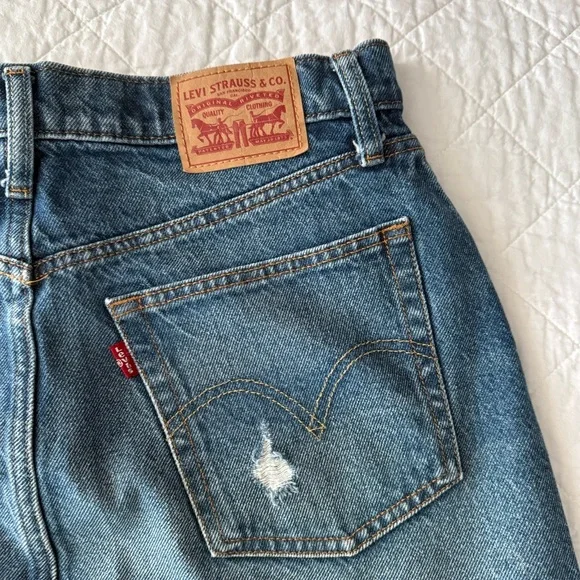 Levi’s Blue Mini Pencil Skirt with Distressed Denim - Picture 9 of 10